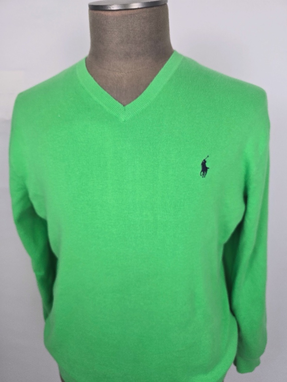 Polo Ralph Lauren Pima Cotton V-Neck Sweater Green Men’s L Great Condition 